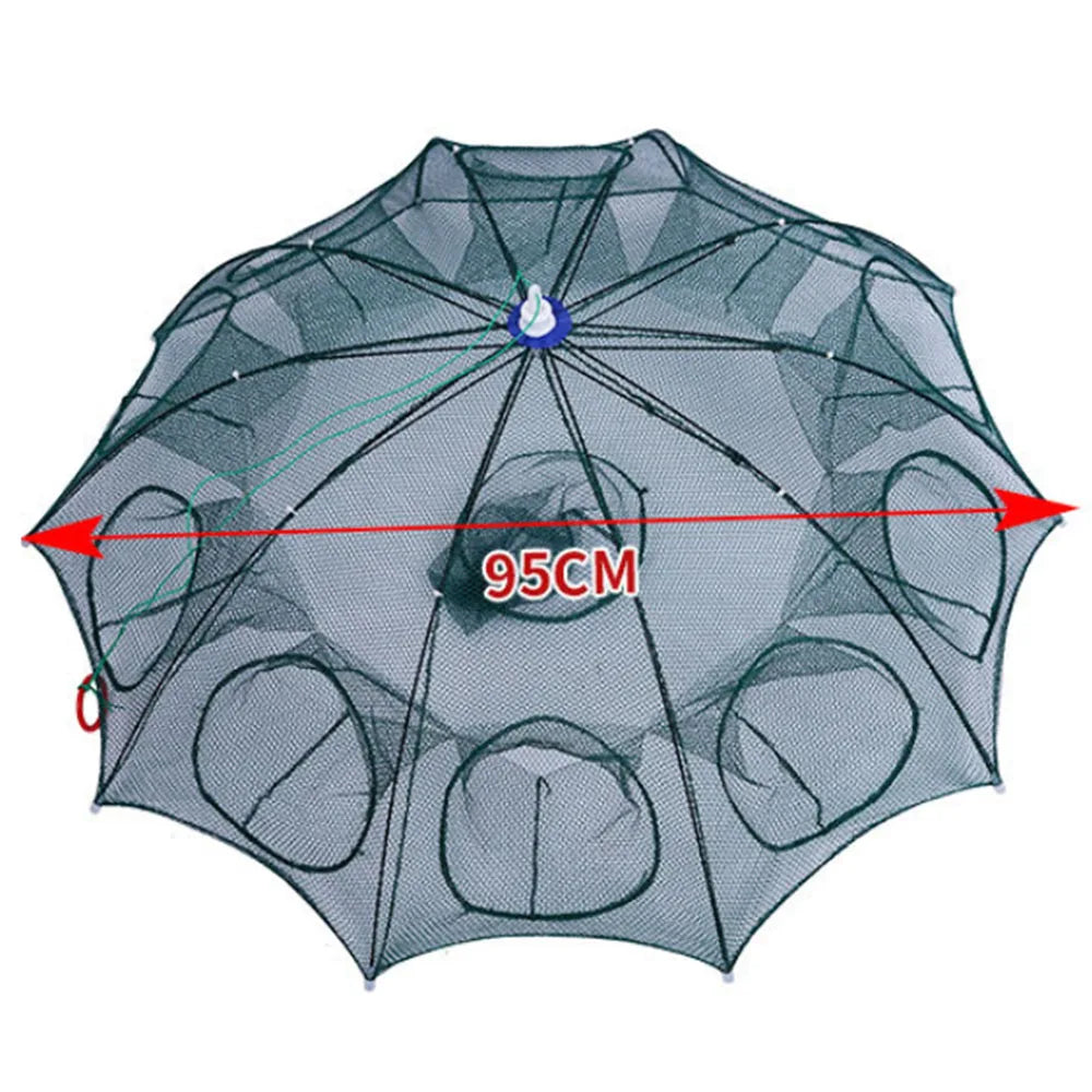 Piège à poissons pliable en forme de parapluie.