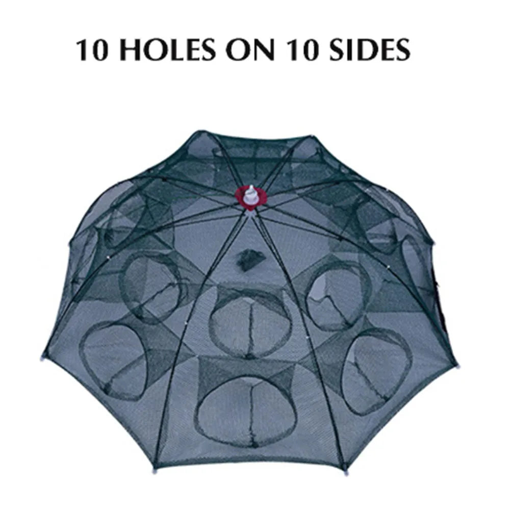 Piège à poissons pliable en forme de parapluie.
