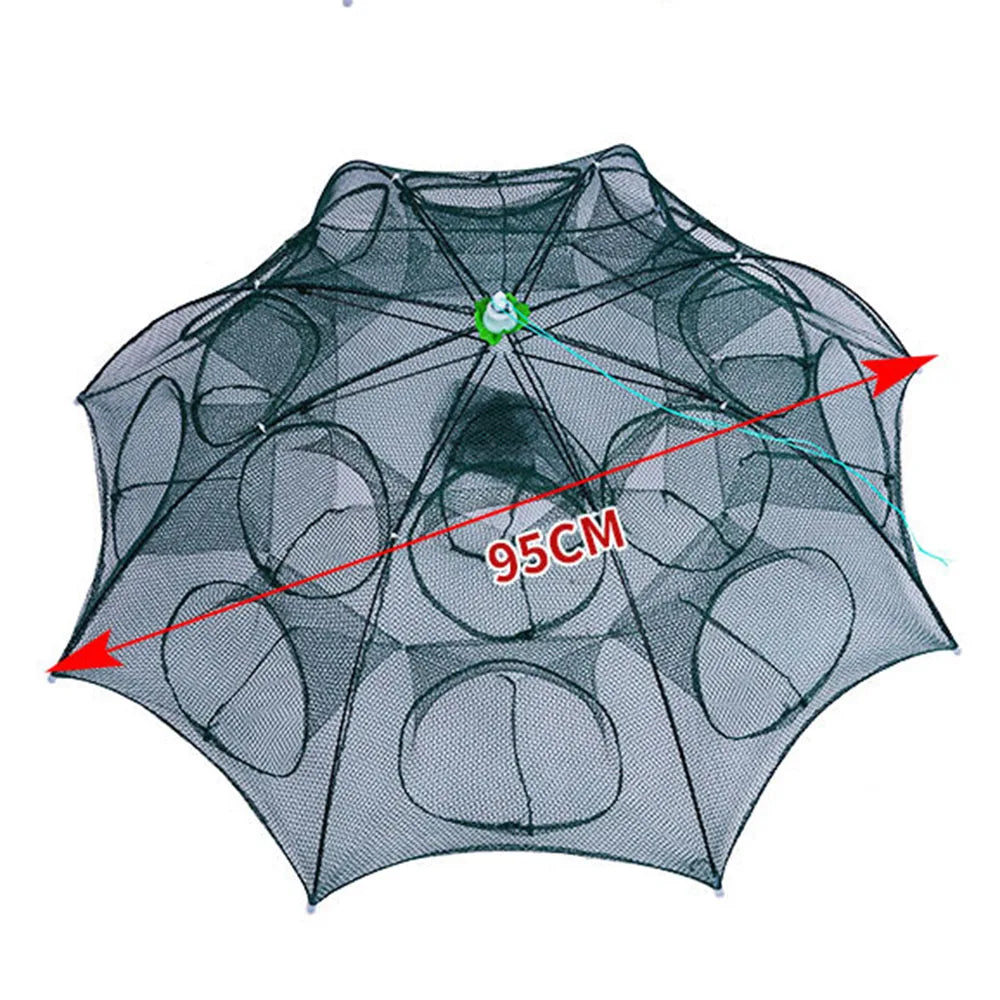 Piège à poissons pliable en forme de parapluie.