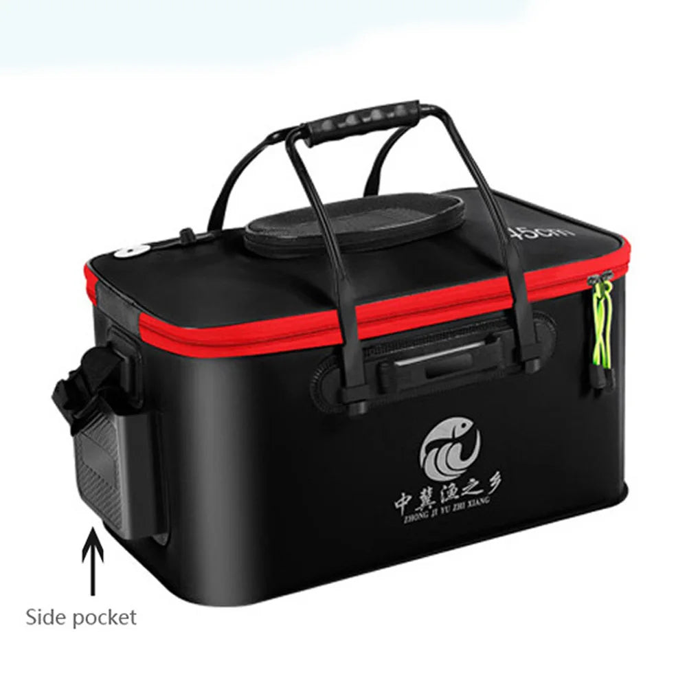 Sac pliable portable pour seau à poissons vivants.