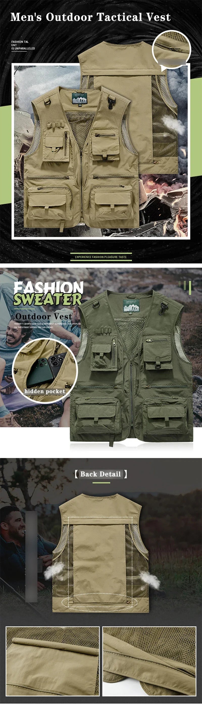 14 poches, gilet tactique américain pour hommes.