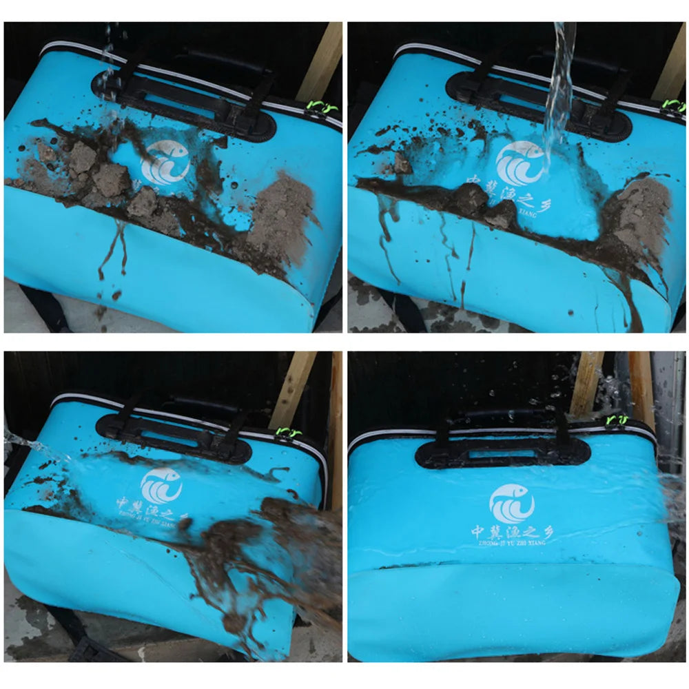 Sac pliable portable pour seau à poissons vivants.