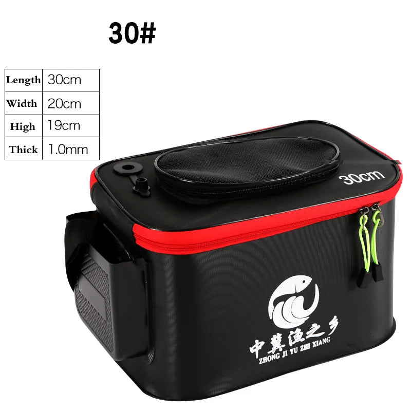 Sac pliable portable pour seau à poissons vivants.