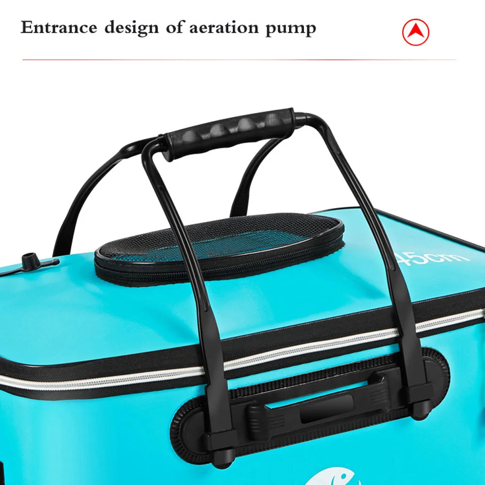 Sac pliable portable pour seau à poissons vivants.