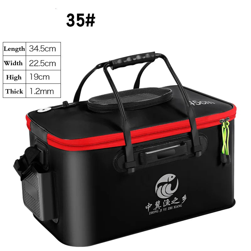 Sac pliable portable pour seau à poissons vivants.