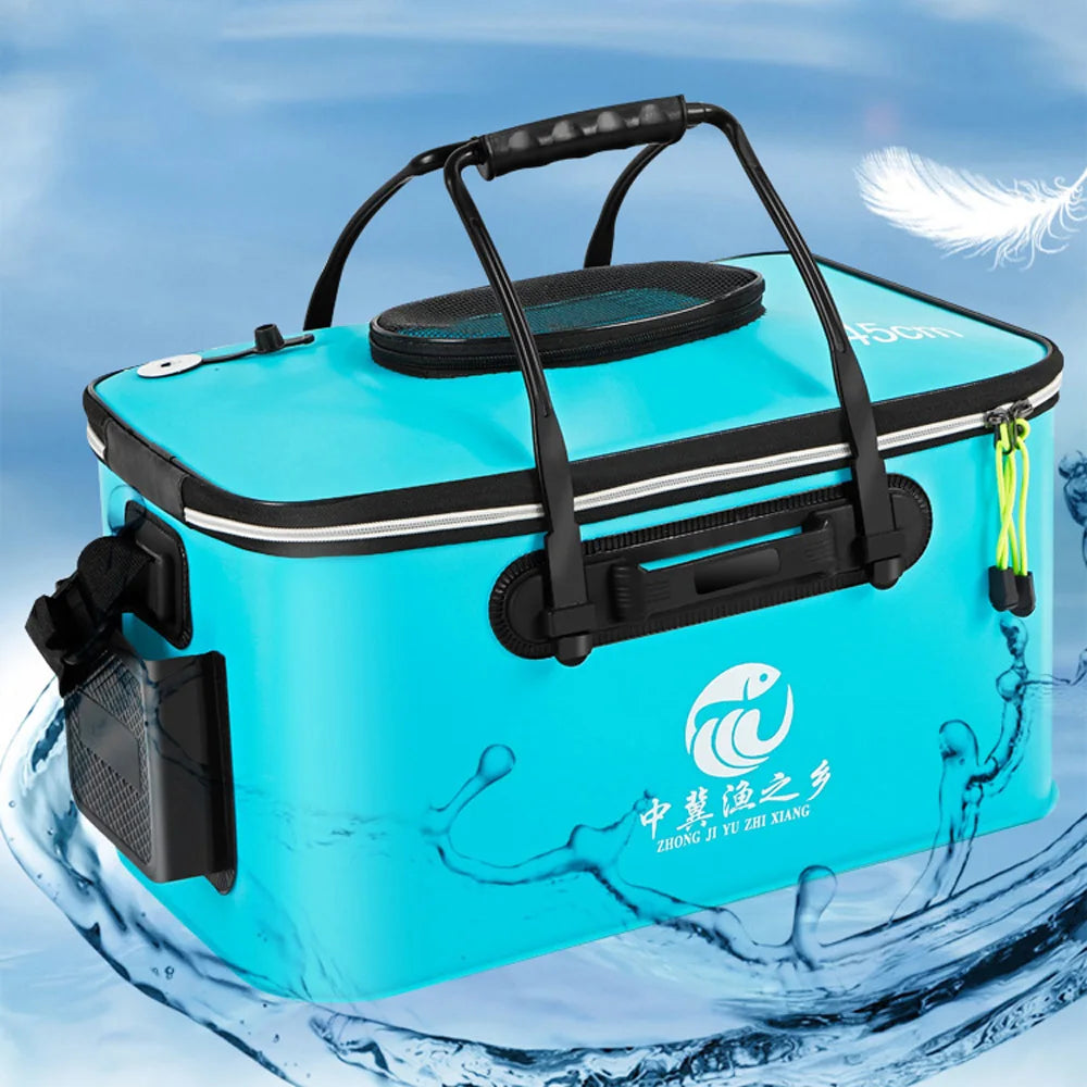 Sac pliable portable pour seau à poissons vivants.