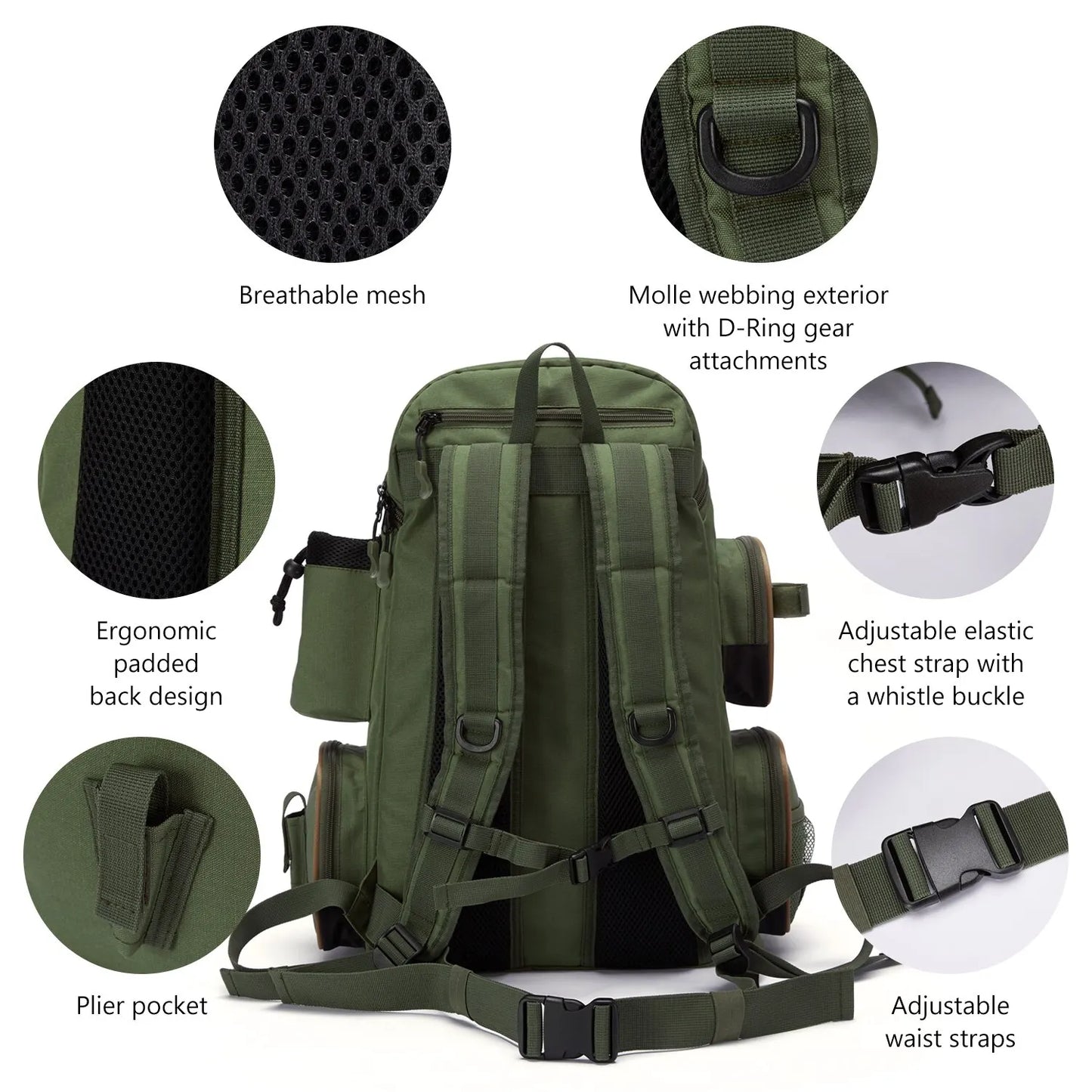 Sac de pêche à dos léger et tactique multifonctionnelle