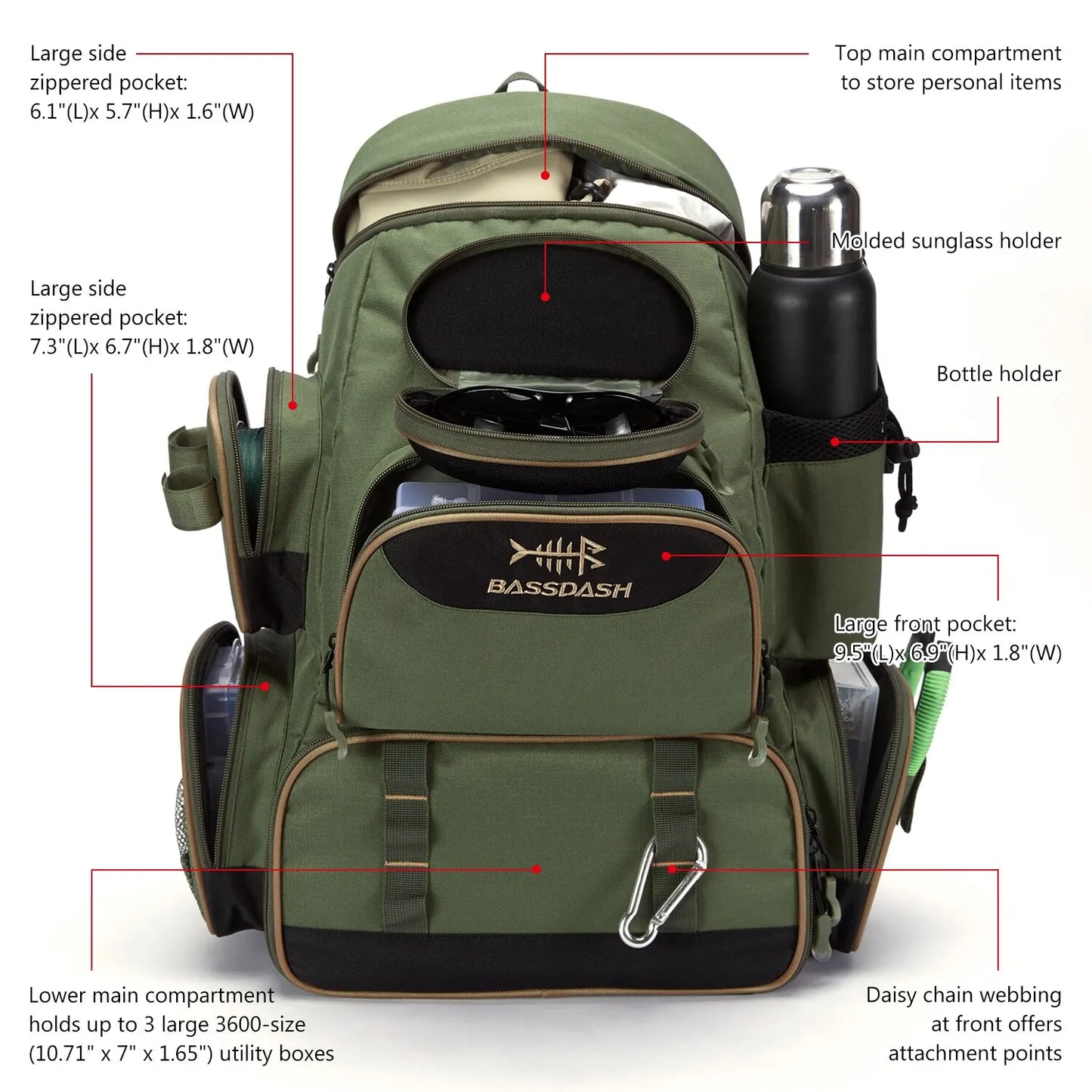 Sac de pêche à dos léger et tactique multifonctionnelle