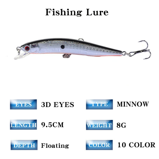 Leurre Minnow Flottant 95mm 8g - Poisson Nageur Dur Carnassier – Leurres de pêche – Oceanis Gear