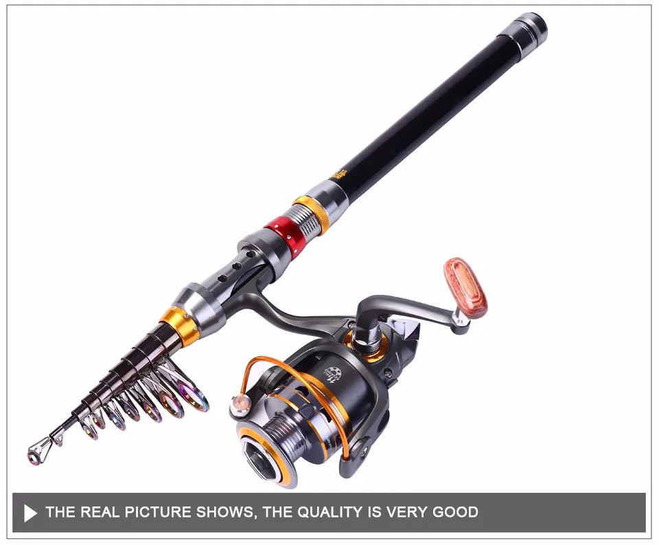 Canne à pêche télescopique avec moulinet – Fibre de carbone ultra résistante – OUTILS DE PECHE – Oceanis Gear
