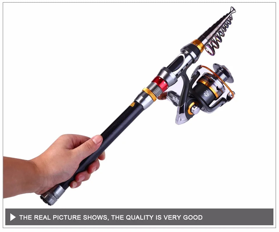 Canne à pêche télescopique avec moulinet – Fibre de carbone ultra résistante – OUTILS DE PECHE – Oceanis Gear