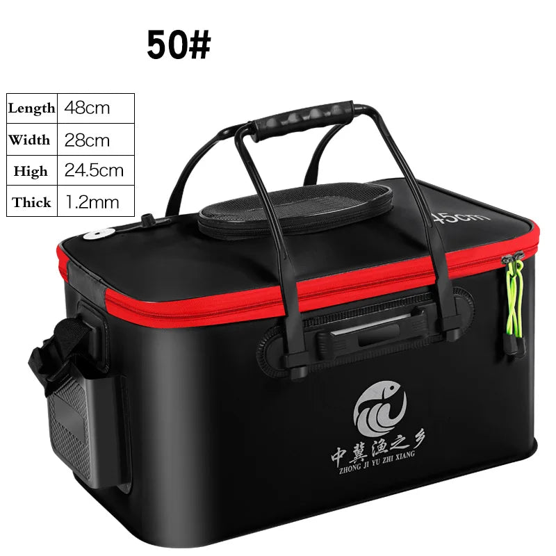 Sac pliable portable pour seau à poissons vivants.