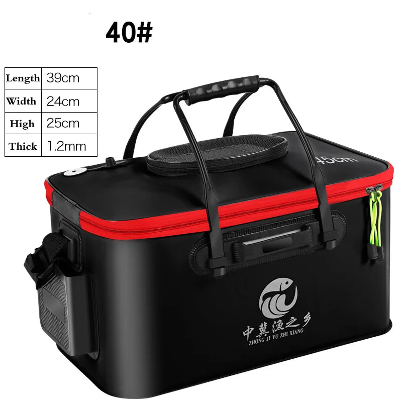 Sac pliable portable pour seau à poissons vivants.