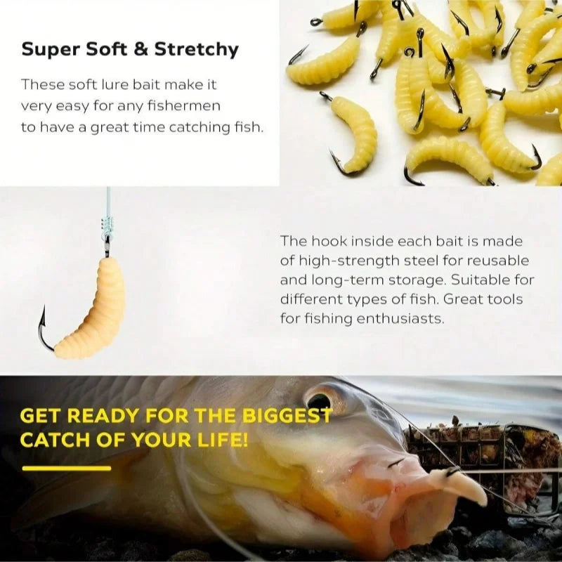 طُعم اليرقات المطاطي مع الخطافات