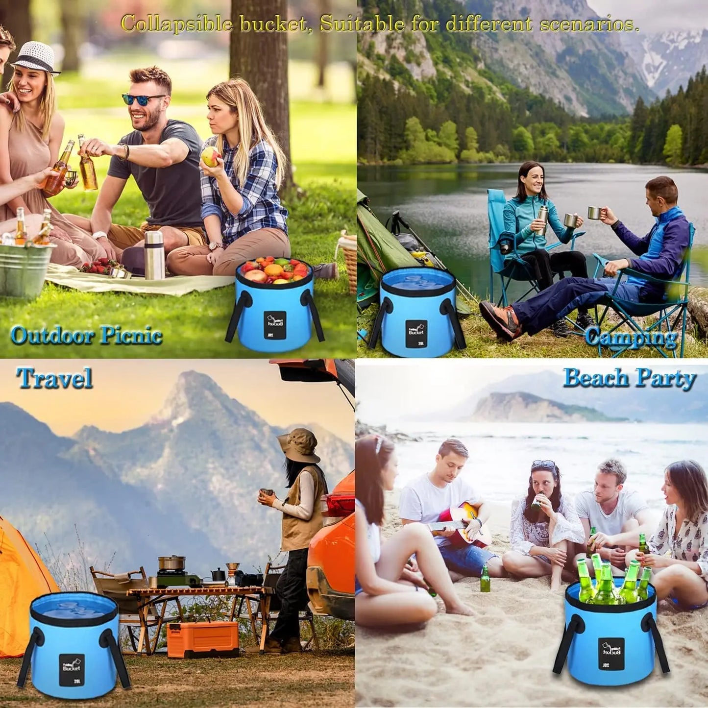 Seau Pliable Portable 12L - Sac de Stockage d'Eau avec Sangles pour Camping et Pêche – Équipement de Camping – Oceanis Gear