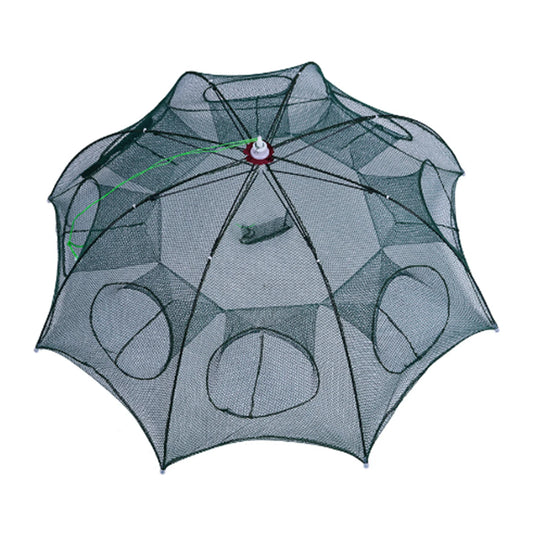 Piège à poissons pliable en forme de parapluie.